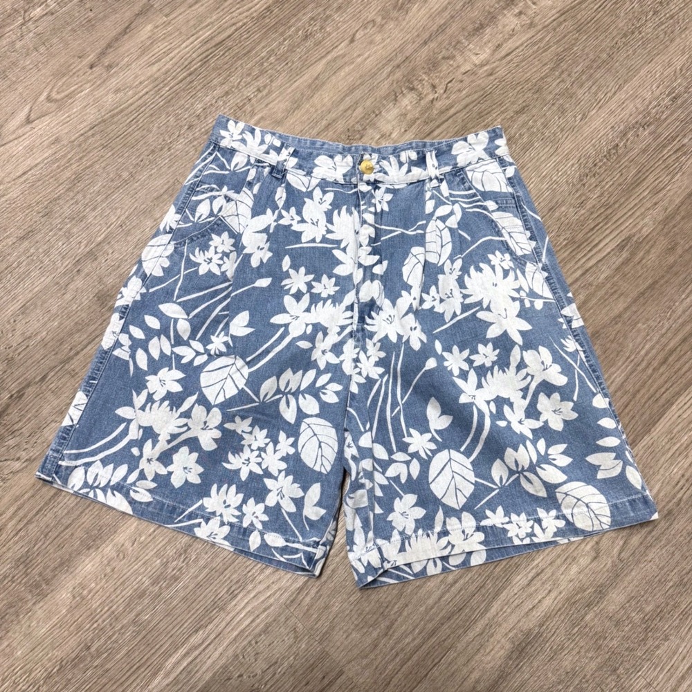 Gloria Vanderbilt Jeans Co Women Blue Floral Denim Shorts Size‎ 12 High Waisted
